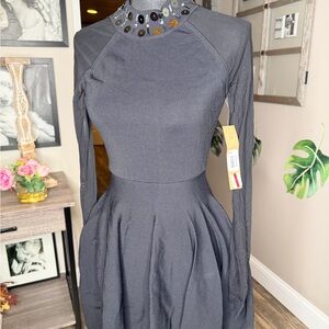 Zara Charcoal Long Sleeve Dress with Embellished Neckline